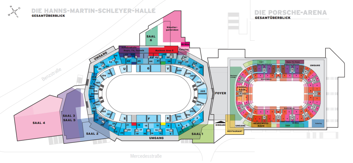 Gesamütbersicht der Sitzplätze im Hallenduo