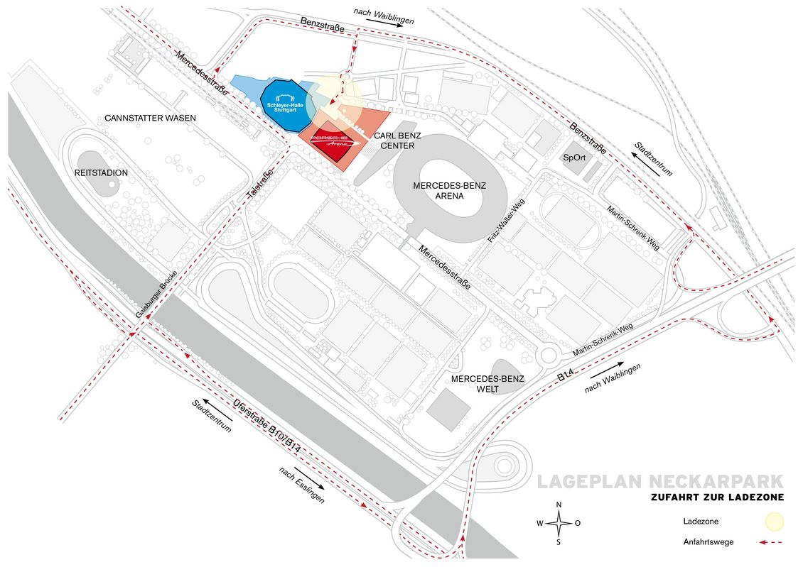 Graphische Darstellung der Anlieferzonen für das Hallenduo