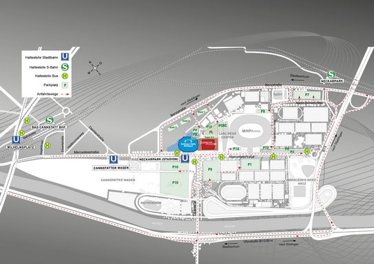 Graphik mit den Anfahrtsmöglichkeiten zum Hallenduo