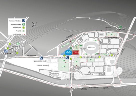 Graphik mit den Anfahrtsmöglichkeiten zum Hallenduo